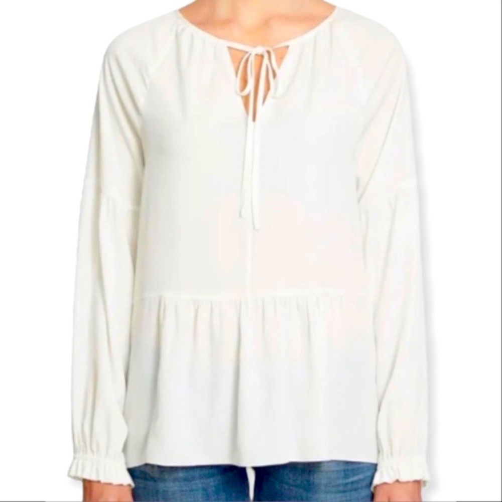 1. State Cabin Fever Ivory White Tie Neck Peasant Blouse, Size Small